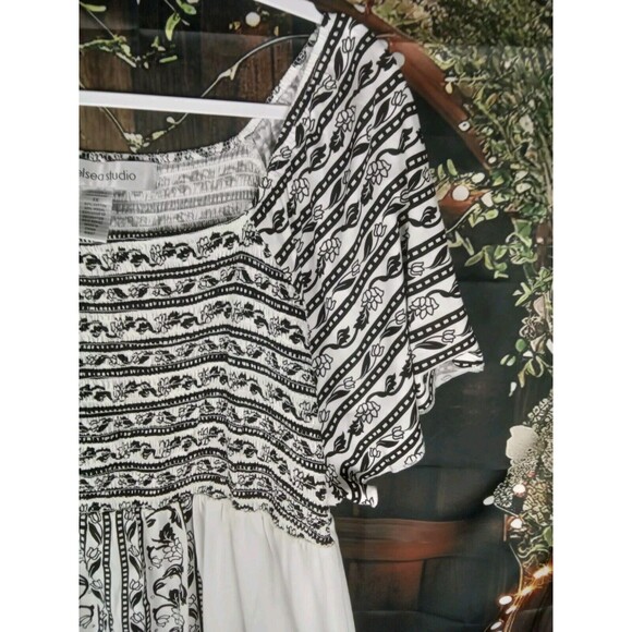 Chelsea Studio Dress Size 1X Mini Black/White Floral Cotton Beaded - Picture 3 of 10